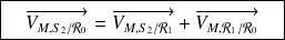 \boxed{\quad\overrightarrow{V_{M,S_2/\mathcal{R}_0}}= \overrightarrow{V_{M,S_2/\mathcal{R}_1}}+\overrightarrow{V_{M,\mathcal{R}_1/\mathcal{R}_0}} \quad }